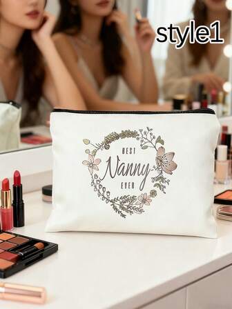 Funny Makeup Bag,1pc Thank You For Caring About Me As A Nanny, French Printed Makeup Bag, Portable Toiletry Bag, Travel Makeup Bag, Daily Toiletry Makeup Bag, Multi-Functional Storage Bag, Lightweight Travel Handbag, Great Gift, Travel Souvenir For Relatives And Friends, Essential Travel Storage Bag Make Up Bag Makeup Pouch Cosmetic Bag Wash Bag Travel Essential Cruise Essentials Vacation Essentials For Men Women