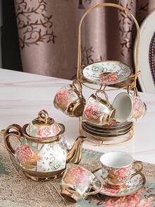 1 Set European Style Ceramic Coffee Cup & Saucer, Electroplated Coffee Set, 1 Cup 1 Saucer