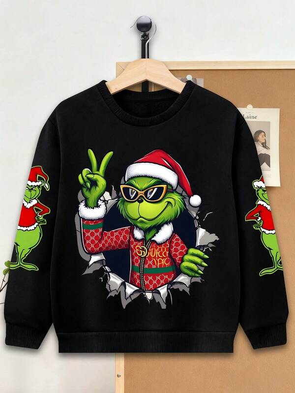 Boys' And Girls' Round-Neck Sweaters Christmas  Christmas Art, A Cartoon Print Graphic Sweatshirt Printed Pullover Top For Active Girls, Fashionable & Comfortable, Perfect For Playdates & Everyday Adventures Soft Fabric, Cute Design. Boy Clothes For Kids, Boys Fall Clothing, Boys Fall Clothes, Fall Clothes For Girls,Winter Clothes For Girls,Kids Hoodies,Hoodie For Boys&Girls,Halloween Sweatshirts For Kids,Perfect Christmas & Holiday Gift For Boys And Girls