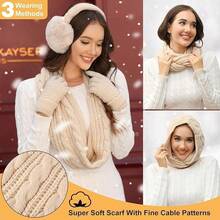 Set de Gorro Bufanda de Punto Invierno con Guantes de Pantalla Táctil Orejeras de Cálida Calcetines de Forro Polar 5 en 1 Conjunto - beige - Ver 6
