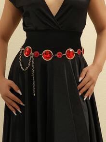 镂空波西米亚风可调节金属腰链，时尚女士腰带，几何图案金属装饰，适合派对、婚礼、春夏秋冬、夏季、秋季、万圣节等场合。