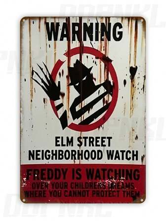 Retro väggkonstskylt i järn - väderbeständig, förborrad, vattentät dekorativ metallposter för inomhus- och utomhusbruk - Elm Street Watch, Freddy tittar på - 7,9x11,8/20x30cm