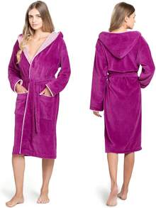 Peignoir en coton pour femmes Twinzen - Velours de coton - Peignoir en velours pour femmes - Peignoir ultra doux pour femmes OekoTex - Fuchsia - Voir 2