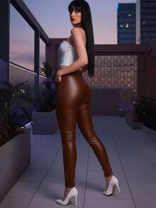 Women Leggings - 咖啡棕 - 查看 2
