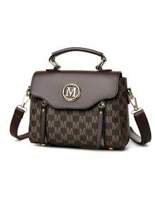 Dedoo Retro Minimalist Printed Crossbody Bag With Adjustable PU Shoulder Strap And Flap Closure - Brown - View 9