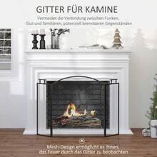 HOMCOM Fireplace Ty Screen, Spark Guard, Three-Piece, 128 X 76.5 Cm, Foldable With Iron Mesh For  Fireplaces - one-size - View 4