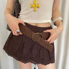 1 Piece Retro Western Rivet Belt For Women,  Brown Waist Cincher, Decorative Accessory For Skirts & Pants, High-End Feel, Light Luxury, Personalized Design, Fashionable Style, Fresh Look, Suitable For Daily Wear, Western-Themed Parties, Countryside Trips, Dating & Casual Outings - đinh tán da lộn - Xem 11