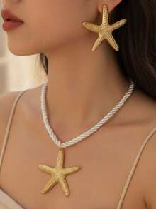 1 Set Of Summer Vacation Beach Style Starfish Pendant Necklace, Personalized Earrings, Women's Jewelry Set - Starfish - View 1