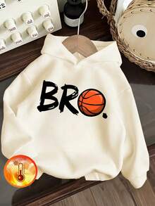 1pc Tween Boy Casual Printed Pullover Sweatshirt, Warm Thermal Lined, Colorful & Fun Design To Inspire Young Imagination, Autumn/Winter - Apricot - View 6