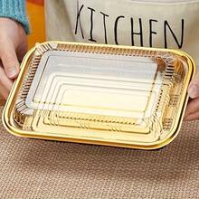 10个优雅金色长方形食品容器，带透明盖 - 大容量、防漏、可堆叠，适用于奶酪拼盘、开胃菜、蔬菜 - 是餐饮、生日和节日的理想之选