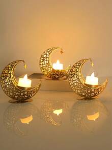 1 Stück Ramadan Gold Metall Halbmond Kerzenhalter, Ramadan Segens Kerzenhalter, Stern Design, Tischdekoration, Eid Mubarak Dekoration, Ramadan Party Zubehör, Islamische Ramadan Versammlungsartikel, Ramadan Heimdekoration, Eid Mubarak Ramadan Geschenk - Gold - Übersicht 4