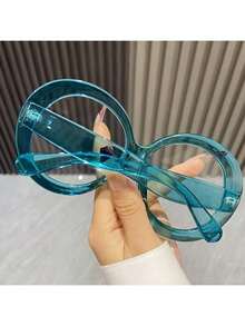 Oversized Round Transparent Glasses Funny Color Fashion Eyewear Decorative Men Women Eyeglasses - 藍色的 - 查看 2