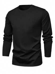3 piezas Camisetas de manga larga de cuello redondo de unicolor para hombre, capas base versátiles para uso diario en primavera/otoño - Multicolor - Ver 3