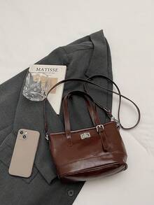 1 pezzo Borsa a tracolla da donna stile vintage, con cinturino regolabile, borsa a spalla casual vintage, in materiale PU durevole, chiusura a gancio, adatta per uso quotidiano, lavoro, viaggio, shopping, appuntamenti, disponibile nei colori marrone e nero, borsa a tracolla alla moda, minimalista e leggera