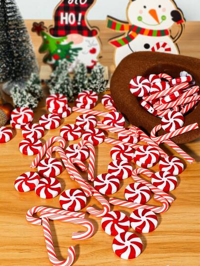 10/20套迷你圣诞拐杖糖装饰套装，仿真糖果装饰薄荷糖饰品，圣诞餐桌散落装饰，红白糖果花瓶填充物，可用于装饰、派对礼品、手工制作、新年、圣诞树挂饰、新年生日礼物