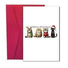 1pc Funny Christmas Card - Sassy Cat With Santa Hat & "He Wouldn't!" Text - Perfect Gift For Cat Lovers, Colleagues - Paper Material Holiday Card, Australian Christmas Greeting Card, Christmas Card Funny, Christma Card With Envelope, Christmas Animal - Multicolor - View 2