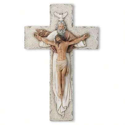 BC Crucifijo de la Santisima Trinidad Catolica 9.5 pulgadas H Jesucristo decoracion inspiradora del hogar regalos devotos escultura religiosa de pared pintada a mano por Buildclassic