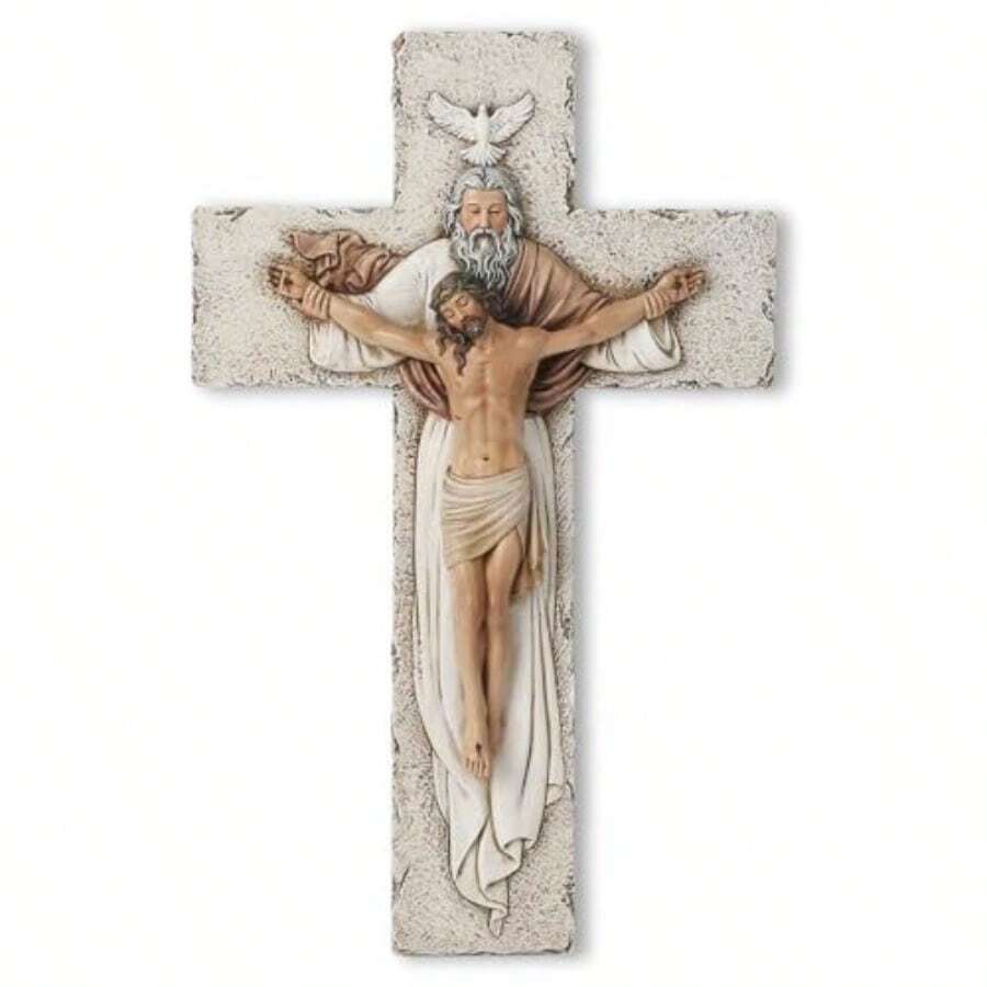 BC Crucifijo de la Santisima Trinidad Catolica 9.5 pulgadas H Jesucristo decoracion inspiradora del hogar regalos devotos escultura religiosa de pared pintada a mano por Buildclassic - como en la foto - Ver 1