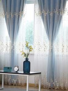 One-Piece European-Style Luxury Embroidered Pearl Tulle Curtain, Suitable For Bedrooms And Living Rooms, Double-Layered Sheer Design. - 藍色 - 查看 8