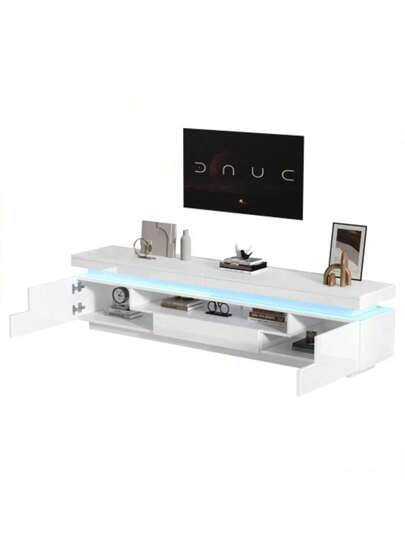 175*38*45cm Living Room TV Cabinet Shaped Cupboards Drawer, High Gloss LED Cabinet, Low Semi Open Storage Space, Free St ing TVs Up To 75 Inches view 5
