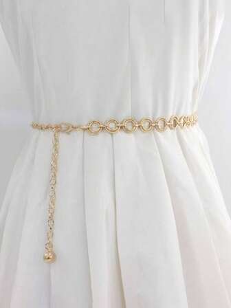 时尚百搭圆形金属腰链，女士装饰腰带，可搭配西装、连衣裙，可调节链条配饰