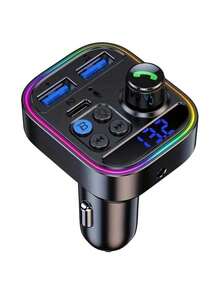 Car Charger FM Transmitter Wireless Handsfree Calling AUX Audio MP3 Player Type C PD 30W Dual USB Fast Charging Car Charger,PD30W Fast Charging Car Bluetooth MP3 Player, Non-Destructive Music Voltage Detection With Dazzling Ambient Light