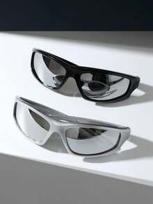 2 件男士环绕式 Y2K 粉色和多色运动时尚眼镜，适合户外骑行，时尚情侣时尚眼镜沙滩玩具，适合夏季海滩度假、户外、旅行 - 彩色 - 查看 5