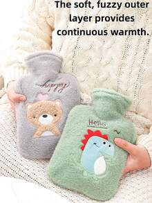 1pc Cartoon Plush Covered Large Warm Water Bottle, Cute Student Fleece Filled Hot Water Bag For Winter - Multicolor - View 2