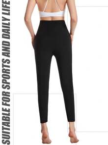 1pc Women's Solid Color Full Coating Sauna Sports Pants, High Waist Butt Lifting Sexy Fitness Leggings, Waist Training Slim Fit Workout Pants, Butt Lifting Sauna Shaping Zipper Ankle Length Pants, Women Weight Loss Slim Fit Sports Leggings With Abdominal Control, Ideal For Curvy Girls, Create Perfect Figure (PU Coating) Spring - Blue - View 5