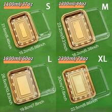 10个优雅金色长方形食品容器，带透明盖 - 大容量、防漏、可堆叠，适用于奶酪拼盘、开胃菜、蔬菜 - 是餐饮、生日和节日的理想之选