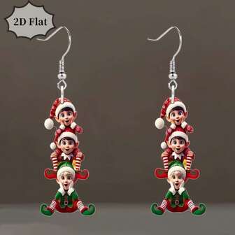 2D Flat Stacked Christmas Cartoon Character Earrings: With Festive Stacked Cartoon Character Elements. Perfect For Xmas Parties, Holiday Gatherings. Ideal Gift For Christmas Lovers, Women & Girls Who Love Cute Festive Accessories