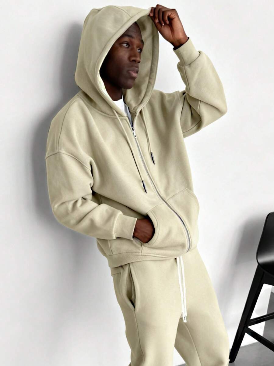 男女通用双拉链连帽衫，超大款酸洗连帽衫，厚实抓绒棉拉链连帽衫，复古款