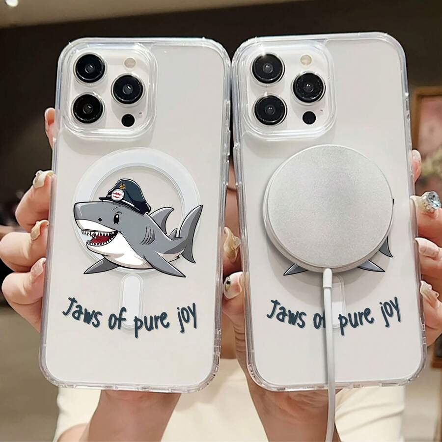 Funda para teléfono Tiburón Jaws of Pure Joy compatible con teléfonos , 17, 16 Pro Max, 15 Pro Max, 13 y 12. Fabricada en TPU, ofrece protección contra golpes y caídas. Regalo perfecto para familiares, amigos, parejas y para Halloween. - transparente - Ver 1