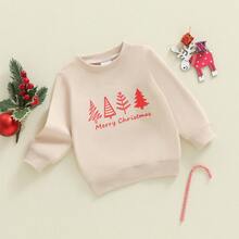 Toddler Boy Girl Christmas Sweatshirt Letter Tree Print Long Sleeve Round Neck Pullover Loose Tops - Beis - Ver 3