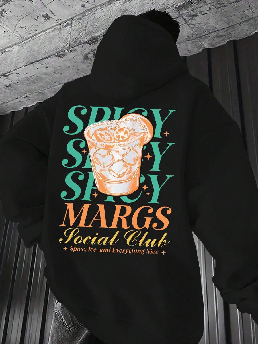 Beach Casual Print Men Hoodie With Drawstring And Kangaroo Pocket Comfortable And Stylish Pullover For SpringAutumn Wear - Black - View 1