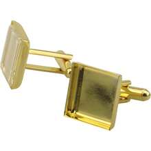 10Sets/20pcs Cufflinks Cuff Links Button 16mm Square Cabochon Blank Trays Frame With Clear Glass For DIY Craft - Gold - View 3