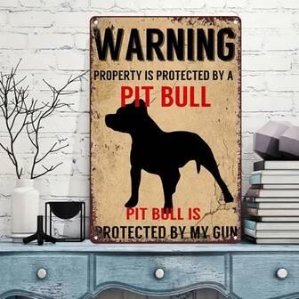1pc Vintage Metal Tin Sign - Unique Warning Dog Design, Classic Beware Of Pit Bull Iron Painting Decor, Stunning Wall Art - Perfect For Home, Room, Bar, Cafe, Garage Decor, Adding A Touch Of Vintage Chic To Your Space