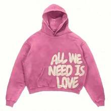 Unisex Pink Retro Washed Hoodie "ALL WE NEED IS MONEY" Letter Print Y2K Loose Hip Hop Street Couple Hooded Sweater - Hồng - Xem 10