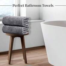 Tens Towels 8 Piece Towels Set 2 Extra Large Bath Towels 2 Hand Towels 4 Washcloths 100% Cotton Lighter Weight Quicker To Dry Super Absorbent Perfect Bathroom Towels Set Dark Grey - Grey - View 2
