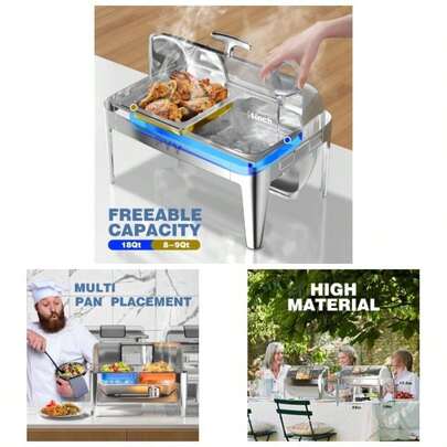 Chafing Dish Buffet Set, Roll Top Chafing Dish, Stainless Steel Chaffing Server Set Chafer Catering, Buffets 2 Half - Size With Lid