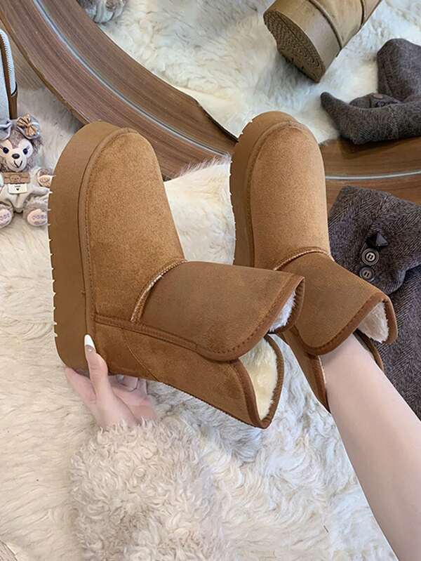 بوت ثلج مبطنة بالحرارة للنساء ذات نعل سميك، بوت شتوية مريحة ومقاومة للماء وعدم الانزلاق، بوت فرو، بوت موضة