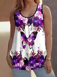 Women's 2-Piece Nightgown Set, Color-Blocked Butterfly Print, Sleeveless Nightgown Dress, Ruffled Hem Loungewear. - Nhiều màu - Xem 9