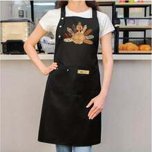 Thanksgiving Turkey Chef Apron With Pockets - Heavy-Duty Kitchen Apron For Women And Men, Adjustable Waist And Length, Colorful Turkey Design With Feather And Beak Pockets, Durable Cooking Apron For Holiday Cooking, Baking, BBQ - Unisex Adult Apron - Một kích cỡ phù hợp cho tất cả - Xem 6