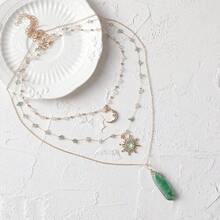 MOSTORY Crystal Sun Fairy Necklace - Crescent Moon Necklace For Renaissance Accessories Women Renfaire Fantasy Jewelry{Inchcolor_nameinch:Inchgold-Greeninch} - 金綠色 - 查看 5