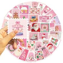 50PCS Cartoon Pink Christmas Stamps Doodle Stickers DIY Decorative Decals Phone Case Laptop Diary Guitar Cups Stationery Waterproof Stickers - Multicolor - View 6