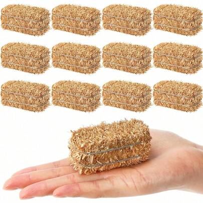 Mini Hay Bales Thanksgiving Fall Harvest Decorations Small Decorative Straw Bale For Fall Miniatures, Halloween, Dollhouse, Western Themed Party Decorations, 1.2 X 2.6 X 1.2 Inch
