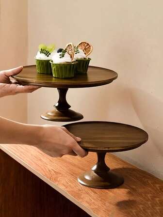 1件复古法式蛋糕架，木质底座圆形/椭圆形托盘，适用于蛋糕、水果、面包，适合客厅、厨房、餐厅，也可作为装饰托盘使用。