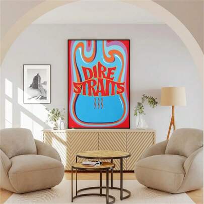 1张Dire Straits乐队音乐海报，复古抽象摇滚墙画，Brothers In Arms专辑，Mark Knopfler，复古音乐装饰，经典吉他海报帆布画墙画房间家居装饰（无框）
