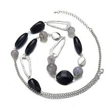Noessla Layered Long Necklaces For Women Crystal Beaded Statement Necklace Sweater Silver Chain With Gifts Box Jewelry{Inchcolor_nameinch:Inch07-Blackgreyinch} - 07-黑灰色 - 查看 3