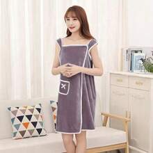 1 pezzo Asciugamano da bagno da donna (Dimensione: 80cm * 135cm, 250g), Accappatoio da spiaggia/spa/bagno, Asciugamano da doccia/fitness, Set asciugamani da donna, Accappatoio in spugna di corallo ultra morbido da donna con taschino a fiocco carino, Vestito asciugamano per la casa, Disponibile in più colori, Indumenti in velluto confortevoli, Asciugamano indossabile